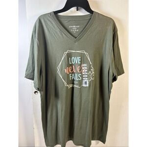 Grace Truth xl Jesus Shirt tshirt green vneck 1 Cor. 13:8 Scripture NEW